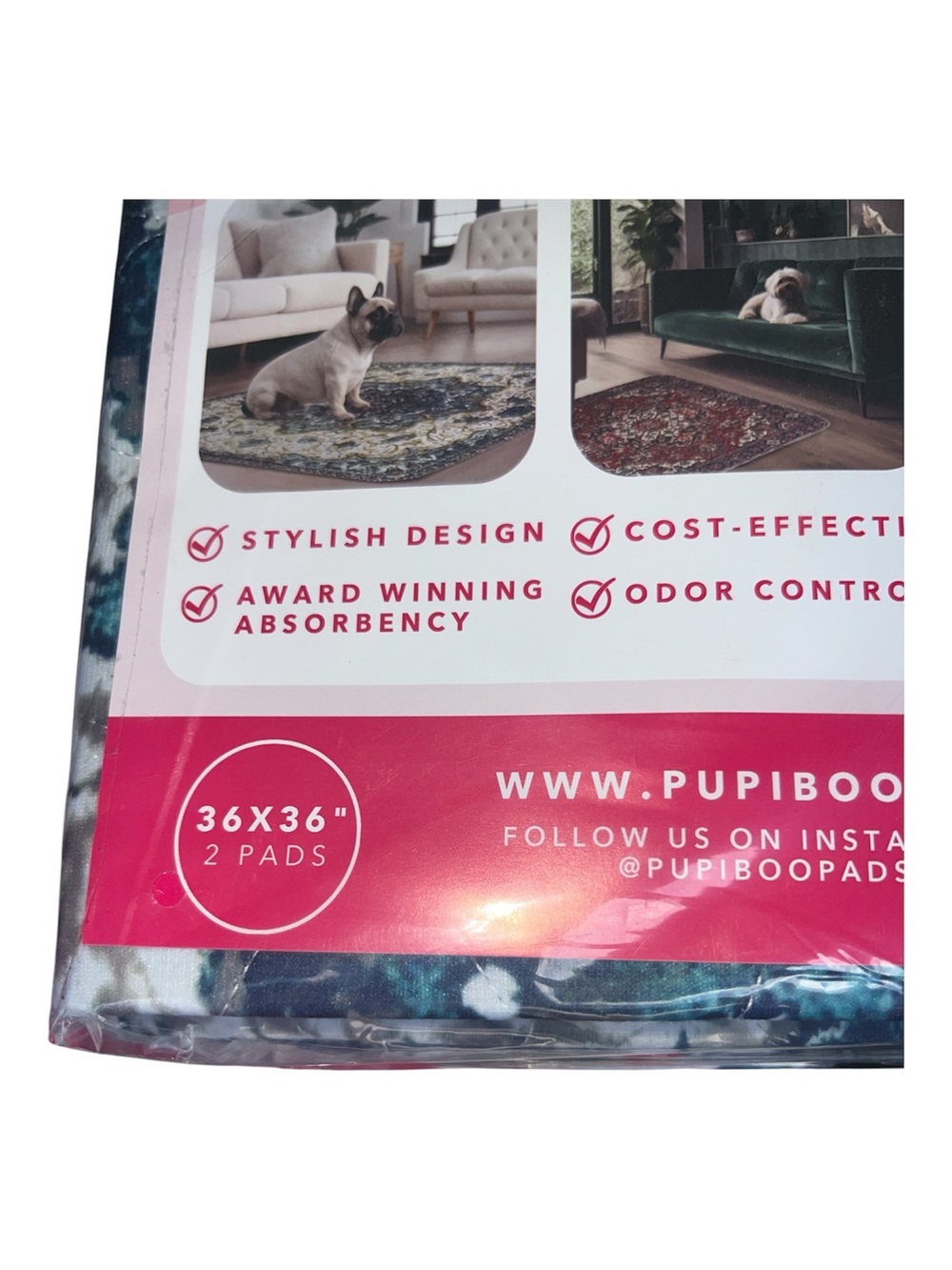 Pupiboo 2-Pack Washable Pee Pads for Dogs and Cats - Blue Medallion - Picture 2 of 3